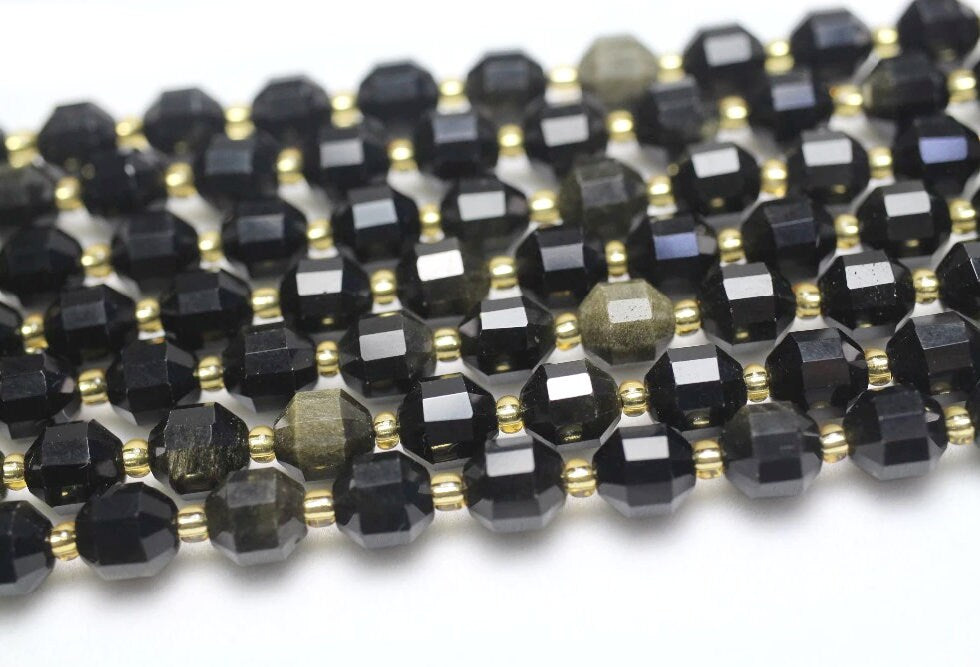 Gold Obsidian Tube Faceted Beads 8mm 10mm 15''