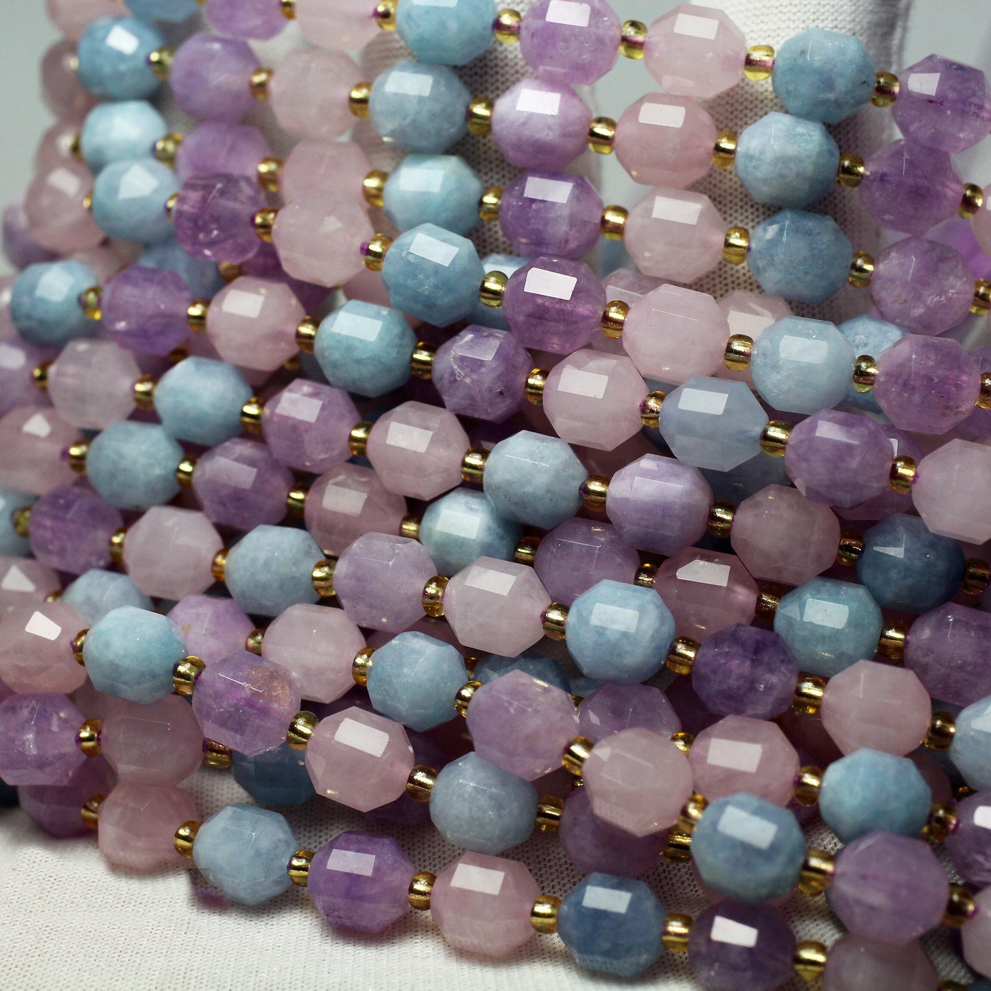 Perles à facettes en tube d'aigue-marine morganite 6 mm 8 mm 10 mm 15''