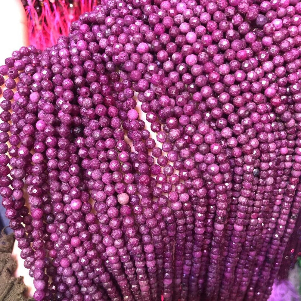 Ruby Faceted Beads 2mm 3mm 4mm 15''