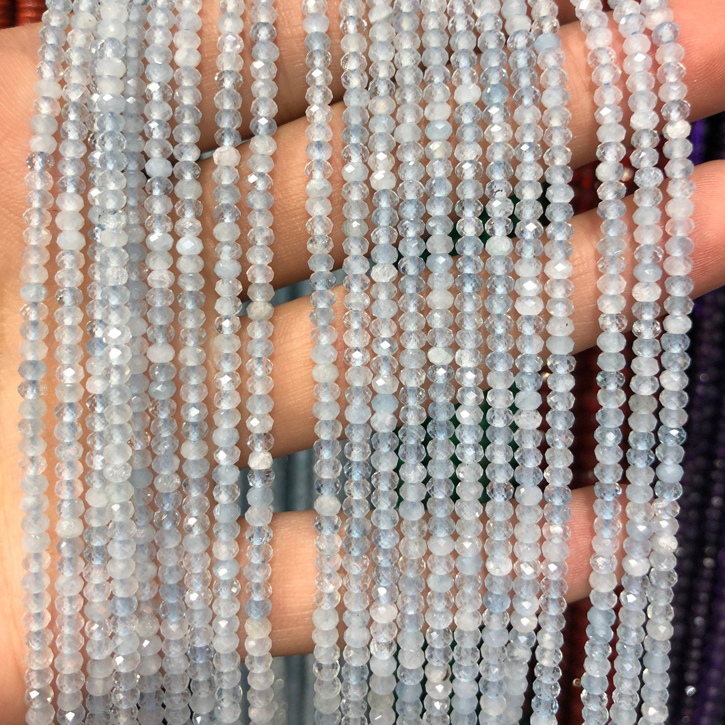 Perles à facettes en aigue-marine 2x3 mm 15''