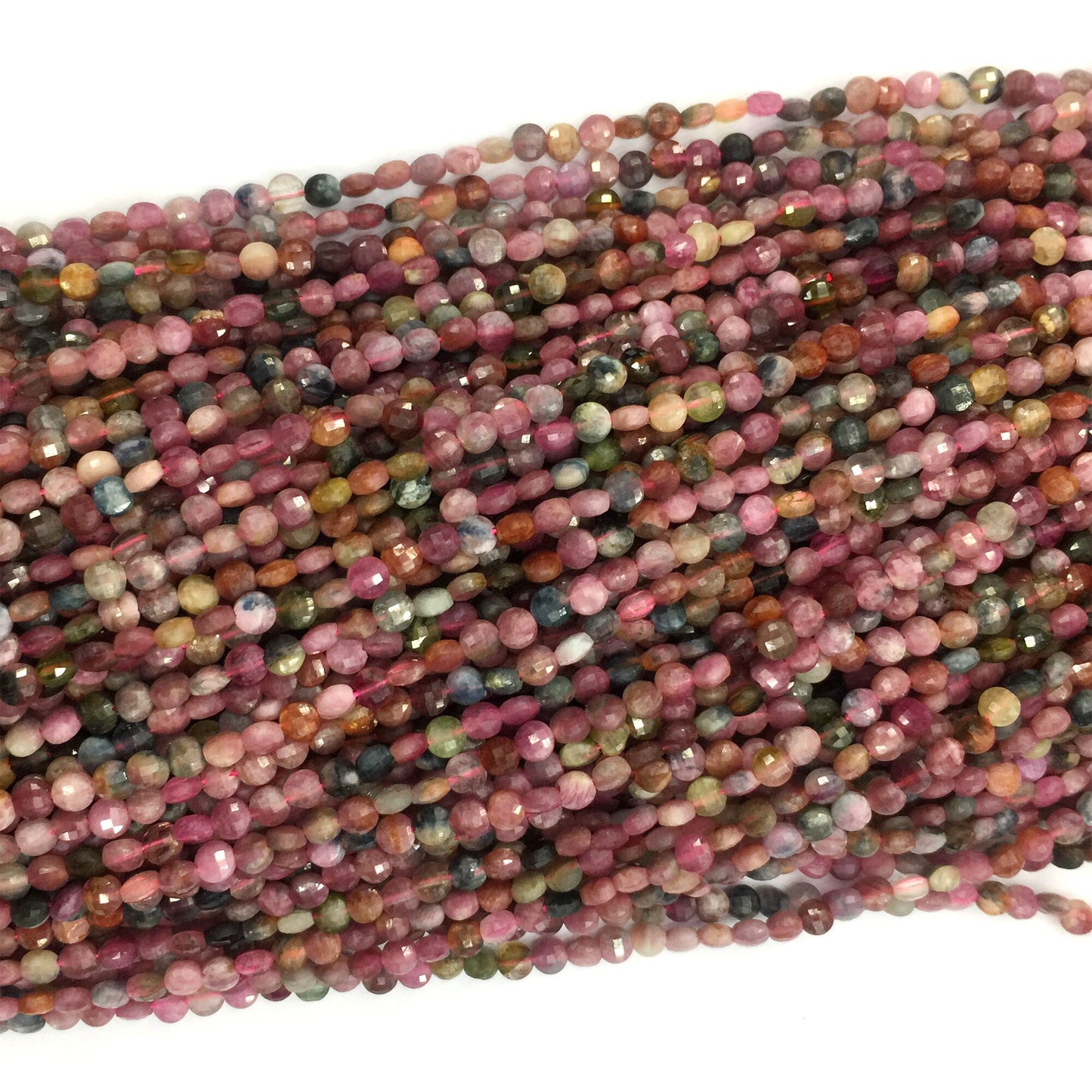 Genuine Tourmaline Coin Faceted Beads Natural GemstoneBeads 4mm 15''