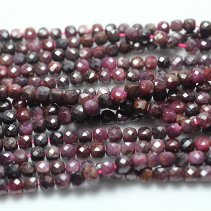 Dark Ruby Cube Faceted Beads  4mm 15''