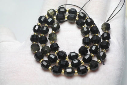 Gold Obsidian Tube Faceted Beads 8mm 10mm 15''