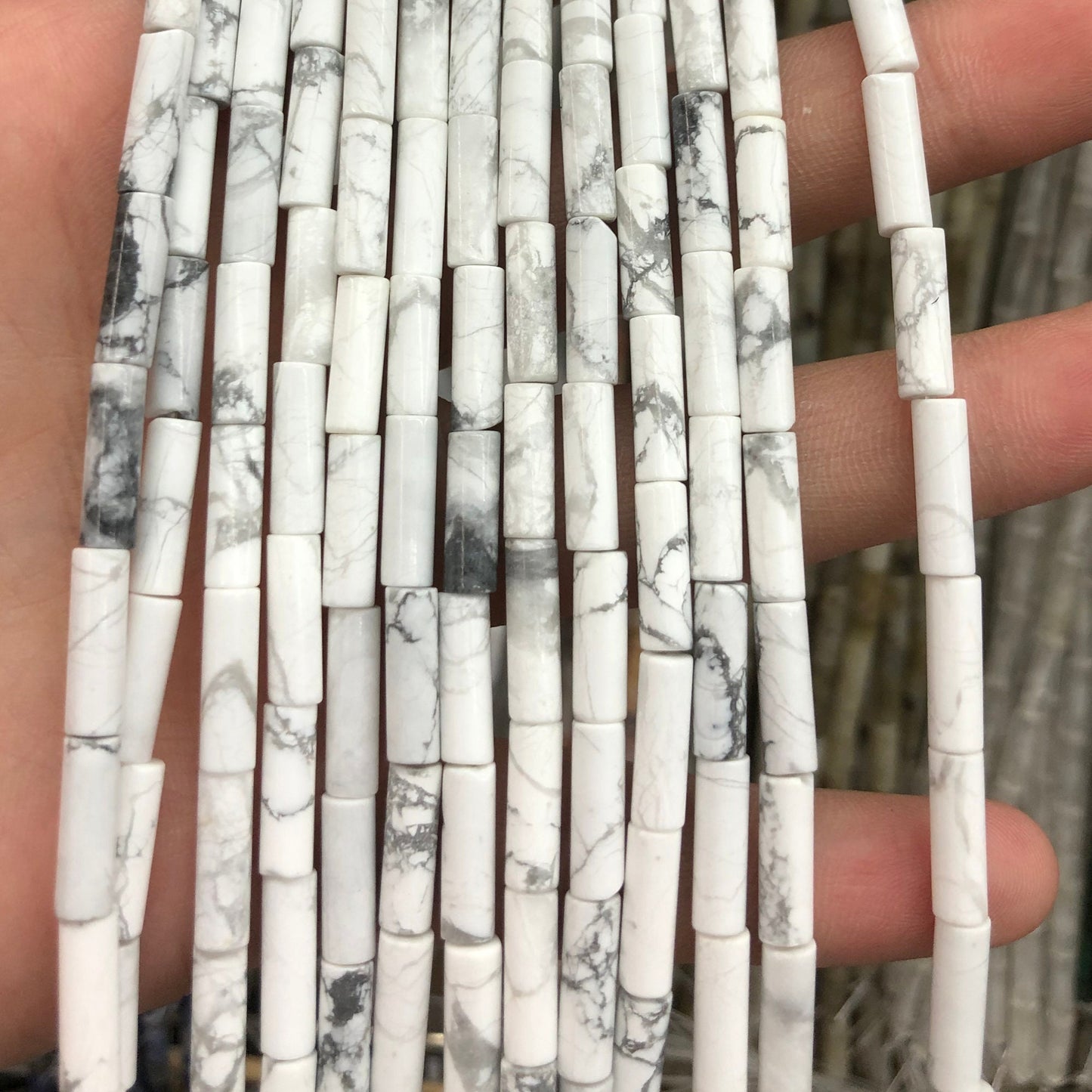 Howlite Tube Stone Beads 4x13mm 15''