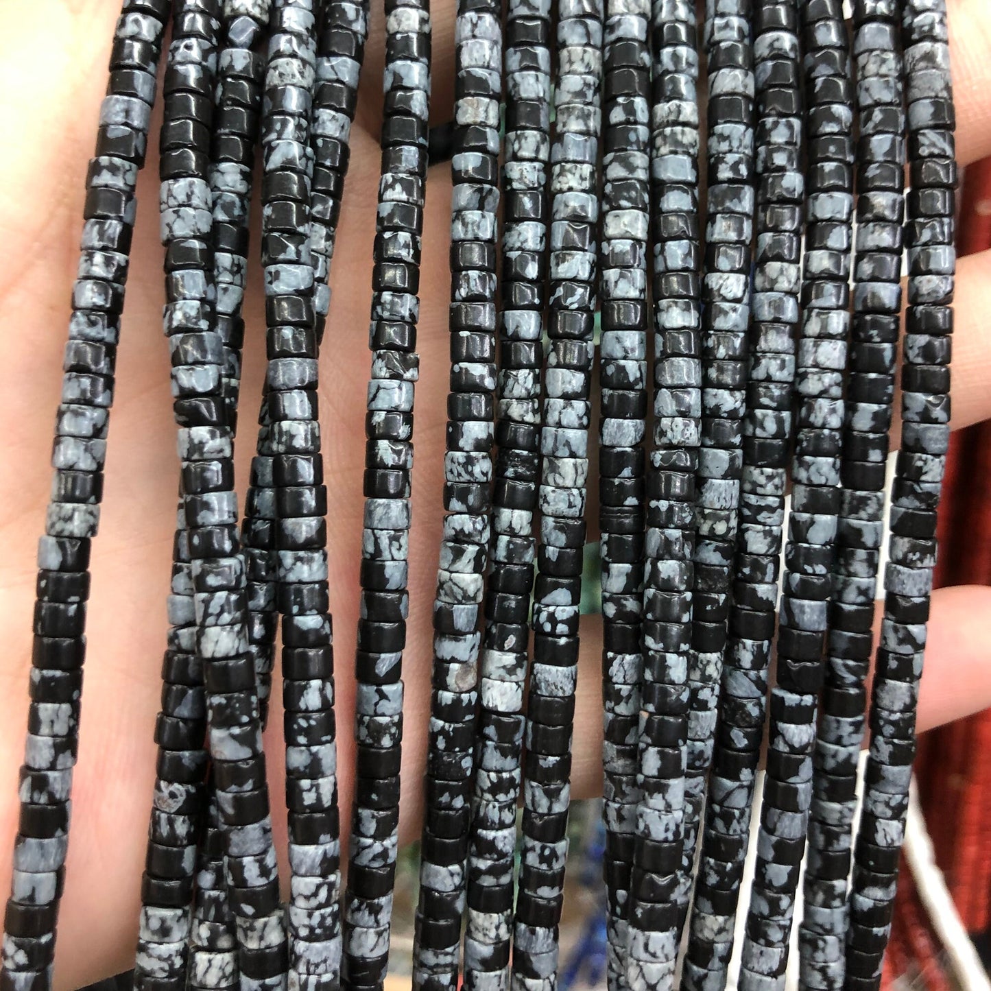 2x4mm Snowflake Obsidian Rondelle Beads 15''