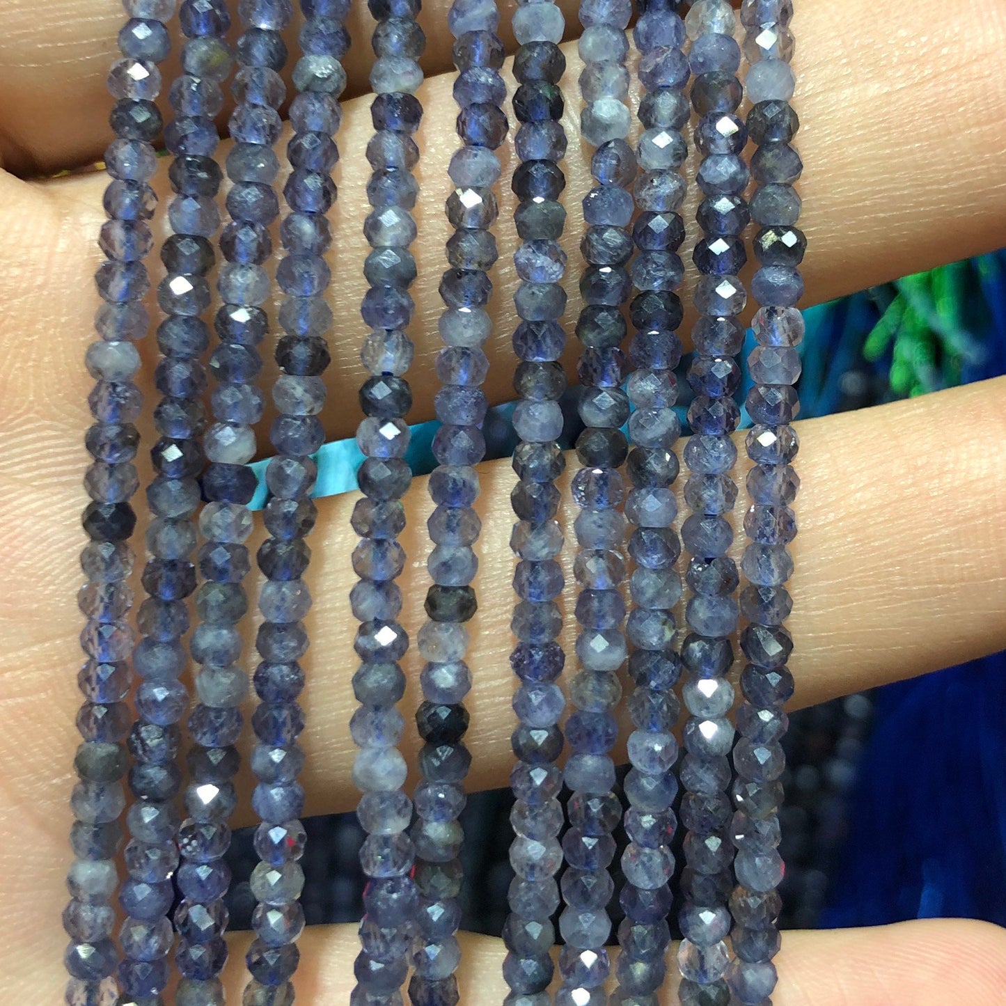 Iolite Faceted Rondelle Beads  2x3mm 3x4mm 15''