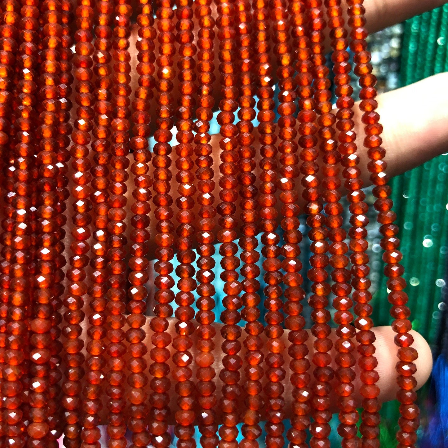 Cornaline à facettes, pierre précieuse naturelle, belle taille rondelle 2x3mm 4x6mm 15''