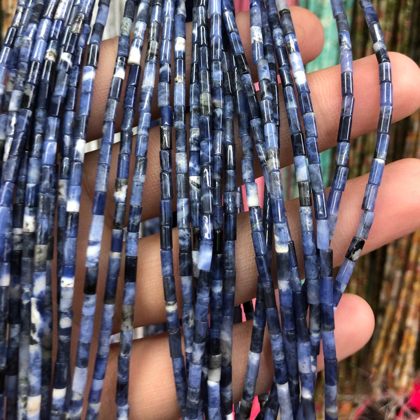 Perles de sodalite en tube de 2 x 4 mm, pierres précieuses naturelles, 38 cm