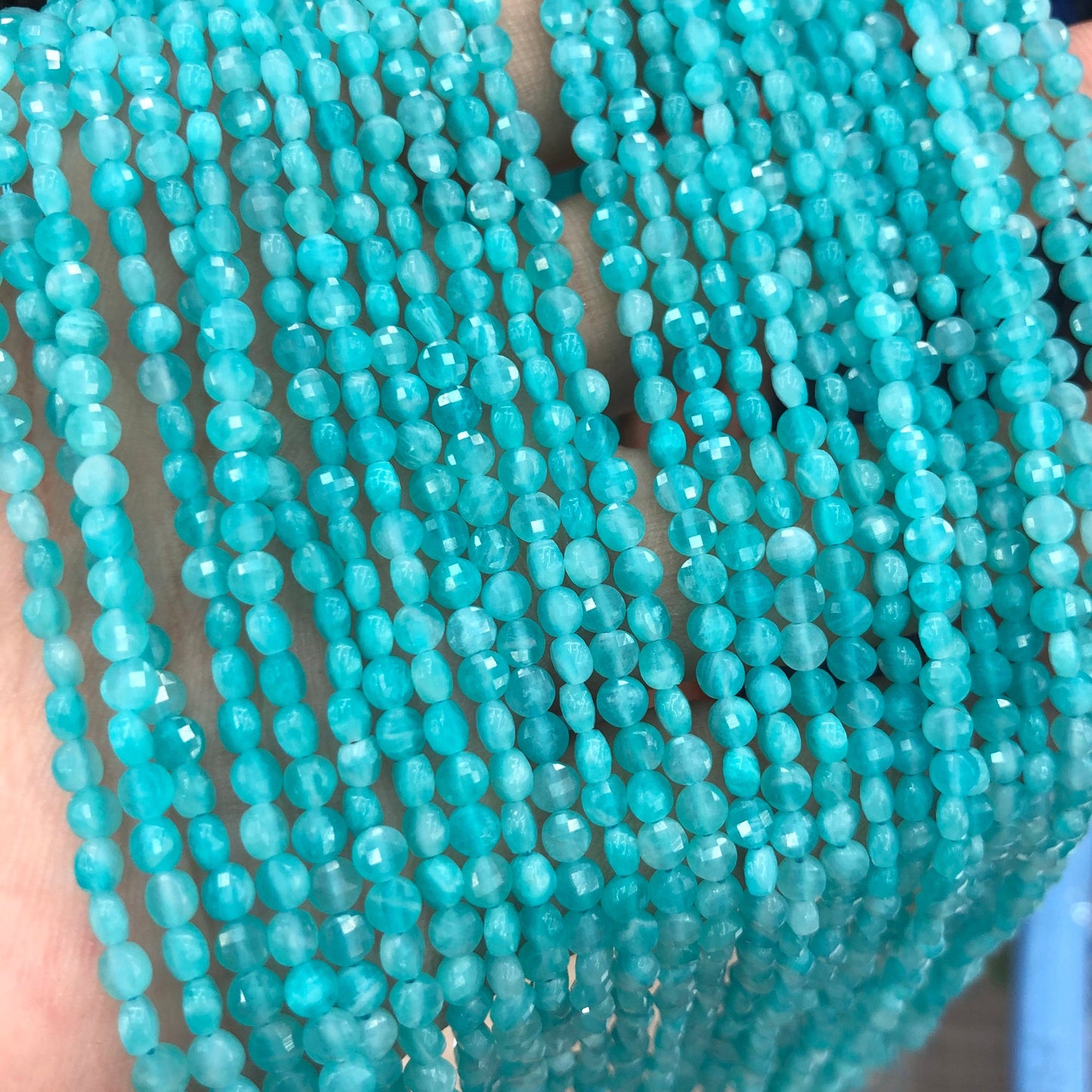 Green Amazonite Coin Faceted Beads 4mm 15''