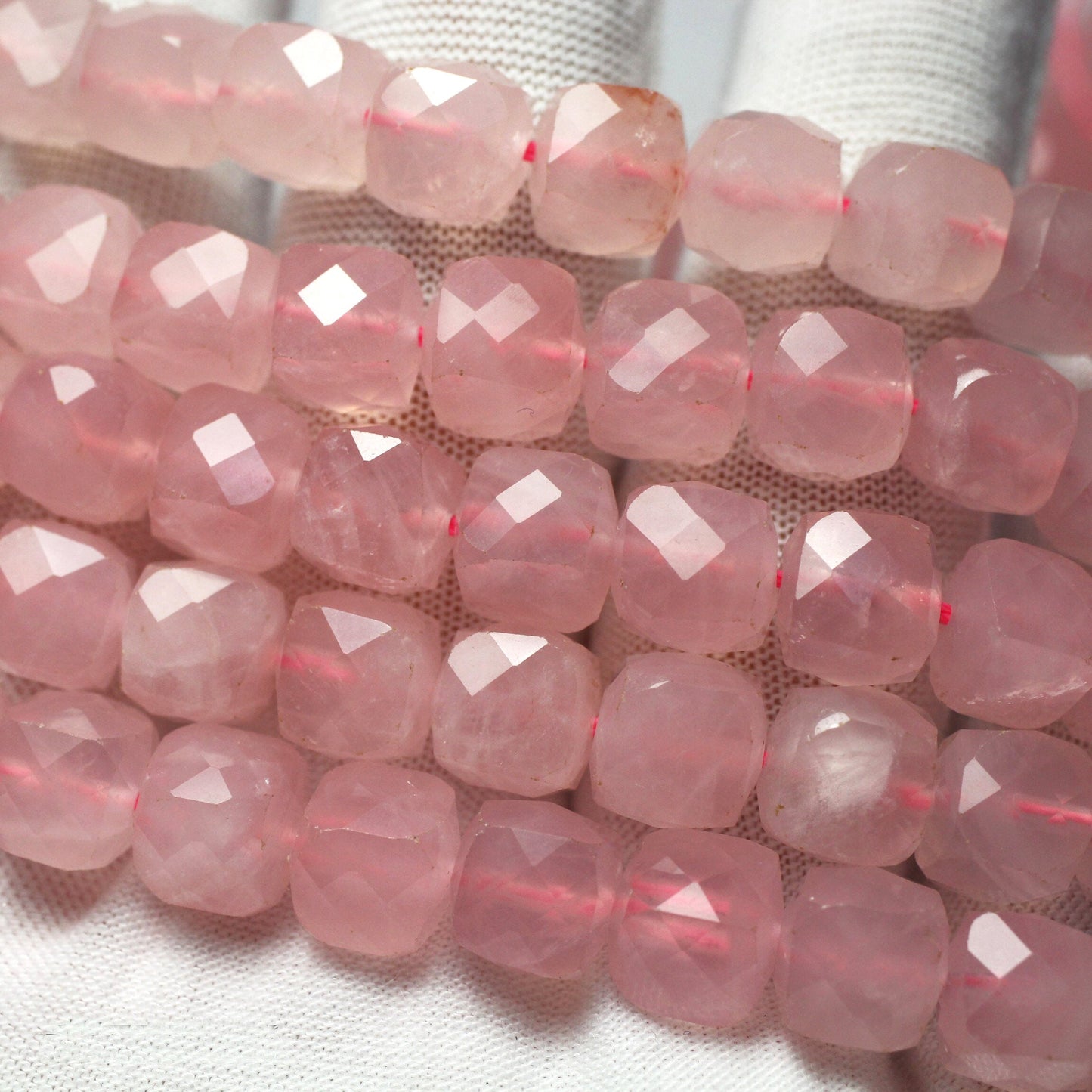 Rose Quartz Cube Faceted Beads Natural Gemstone Beads 8mm 15''