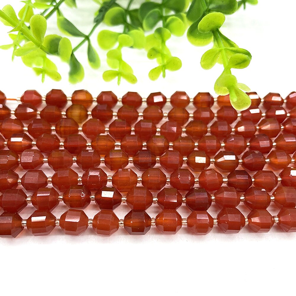 Carnelian Faceted , Natural Gemstone , Tube , Stone 7-8mm 15''