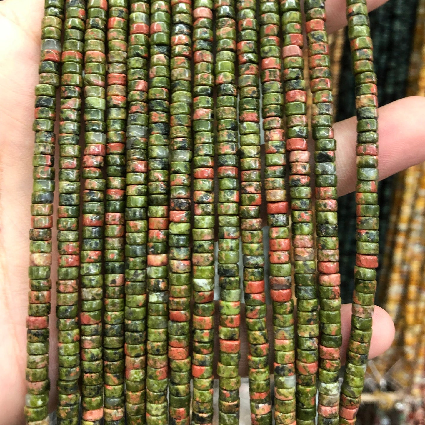 2x4mm Unakite Rondelle Beads 15''