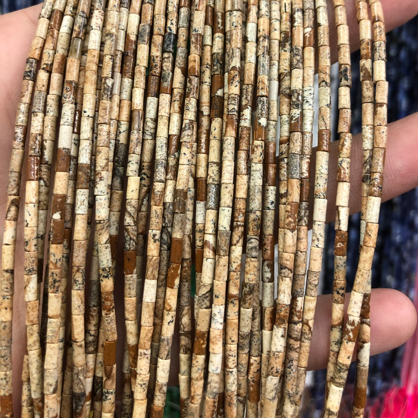 Perles tubulaires en jaspe photo 2x4 mm 15''