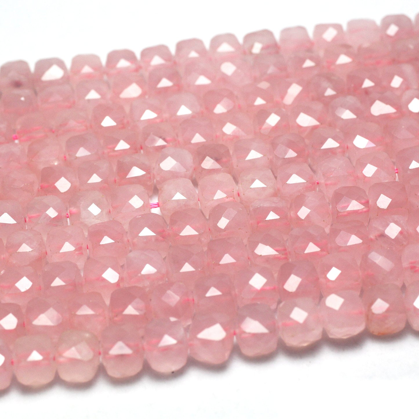 Rose Quartz Cube Faceted Beads Natural Gemstone Beads 8mm 15''