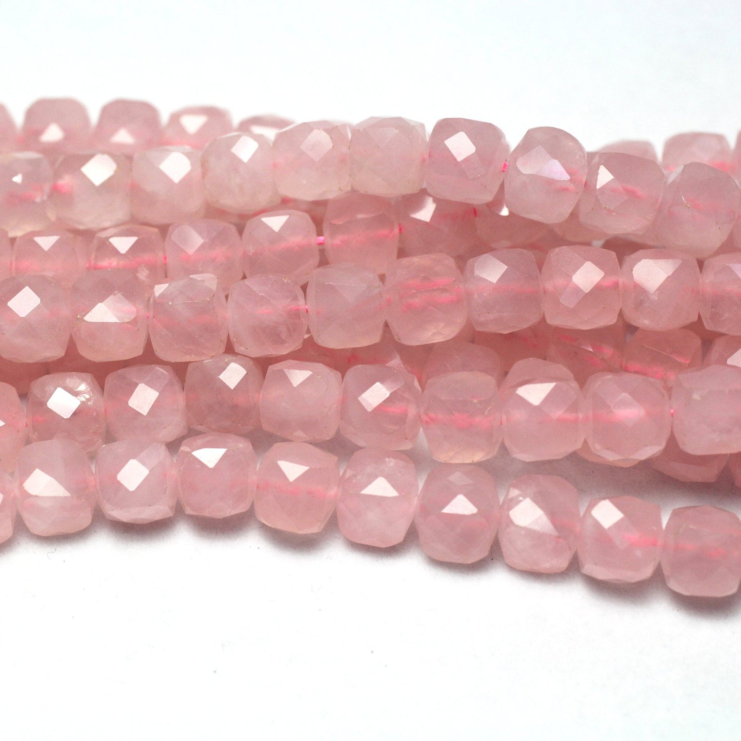 Rose Quartz Cube Faceted Beads Natural Gemstone Beads 8mm 15''