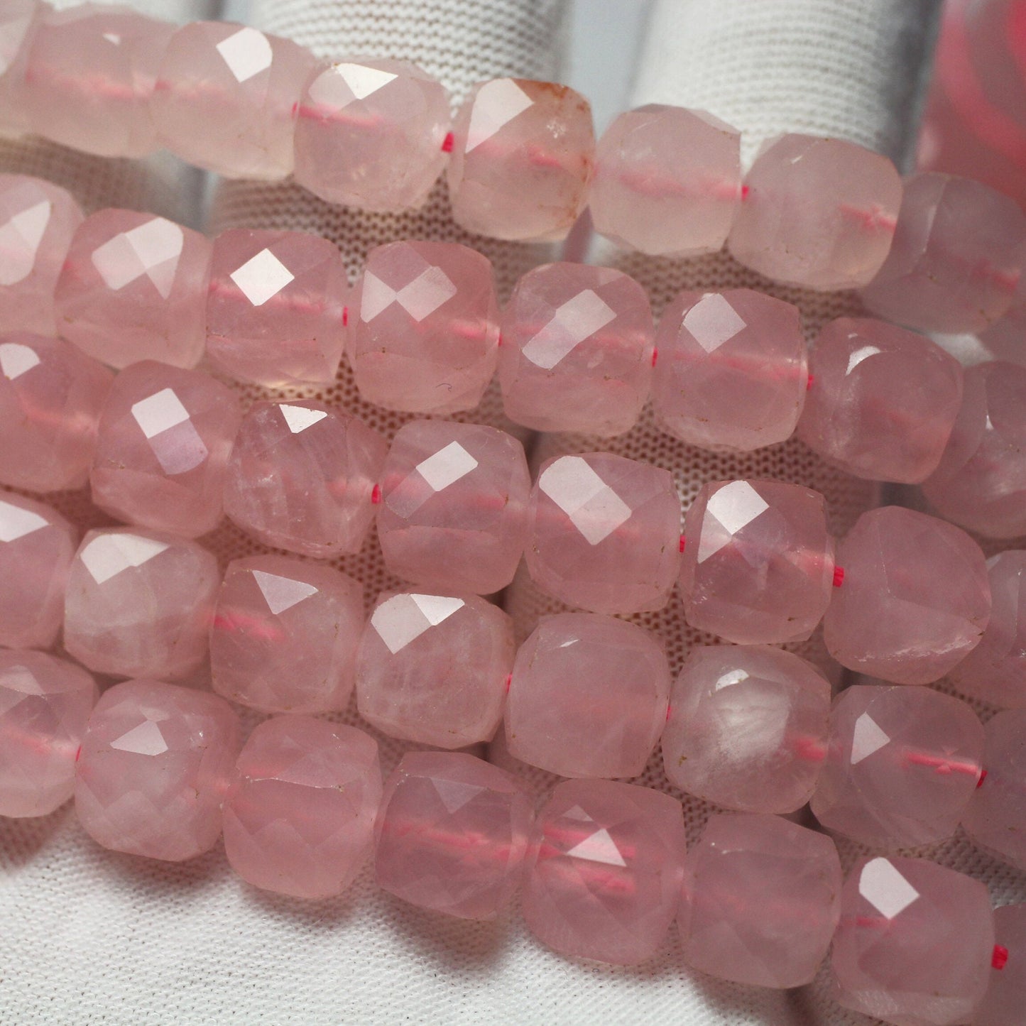 Rose Quartz Cube Faceted Beads Natural Gemstone Beads 8mm 15''