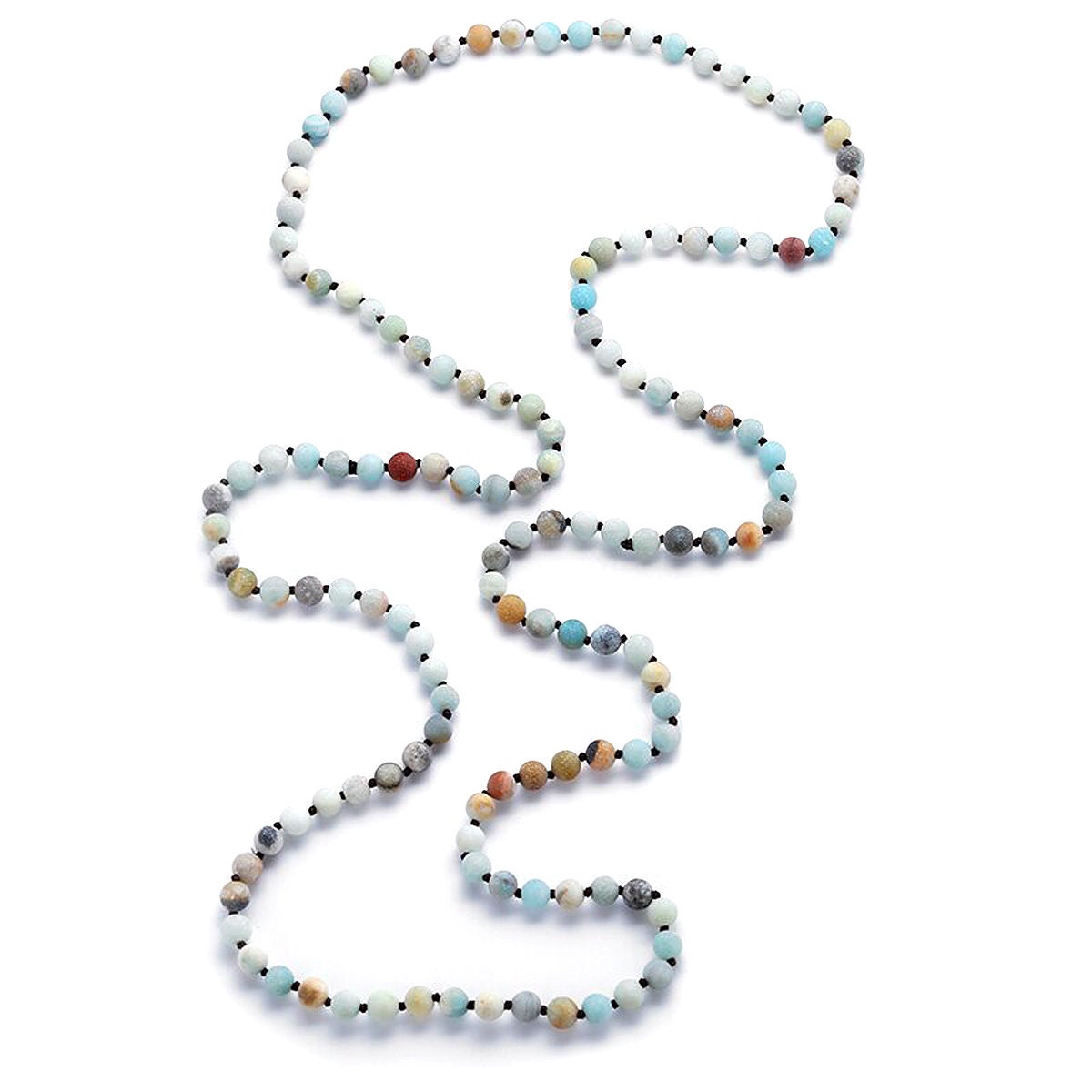 Collier en amazonite mate, collier noué en pierre 8 mm 30'' 34''