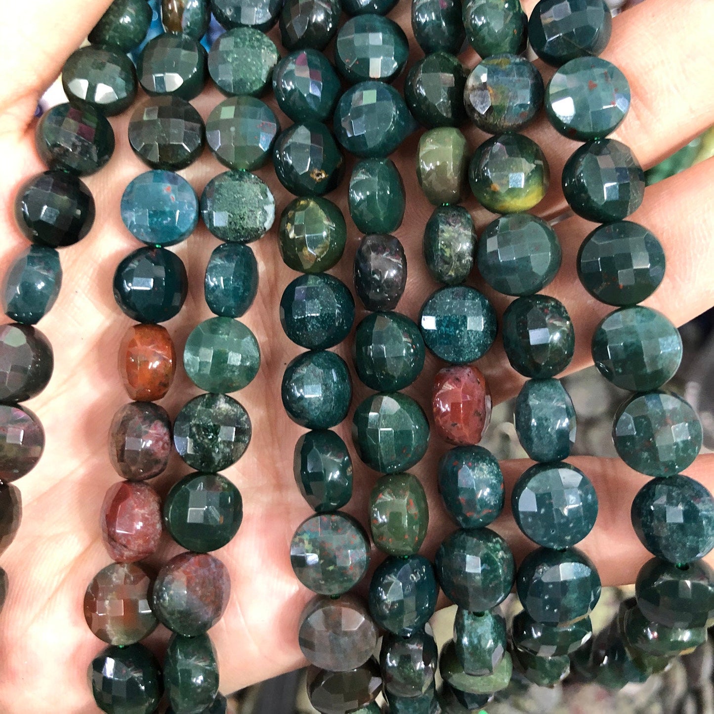 Bloodstone Coin Faceted Beads 8mm 10mm 15''