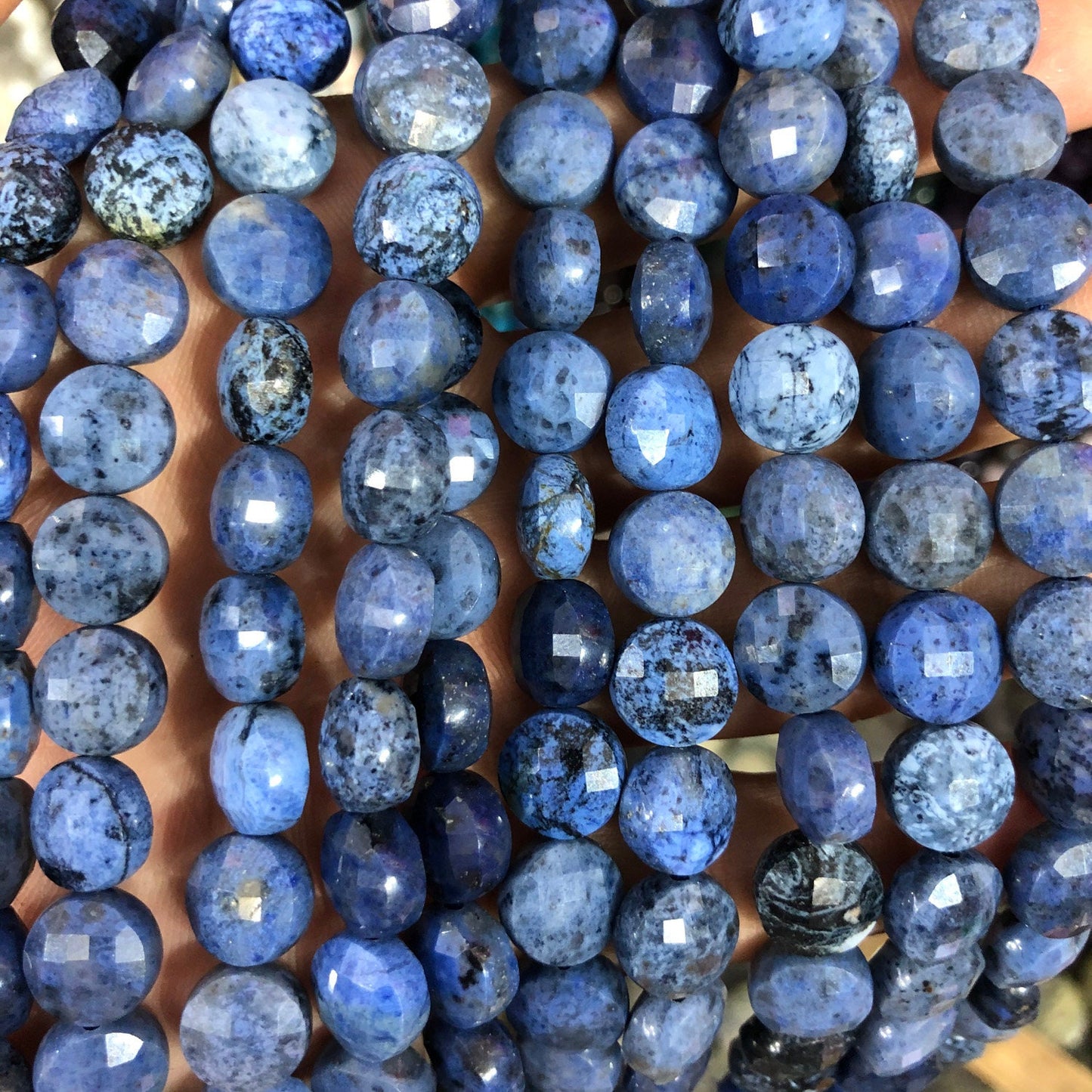 Blue Dumortierite Coin Faceted Beads 8mm 10mm 15''