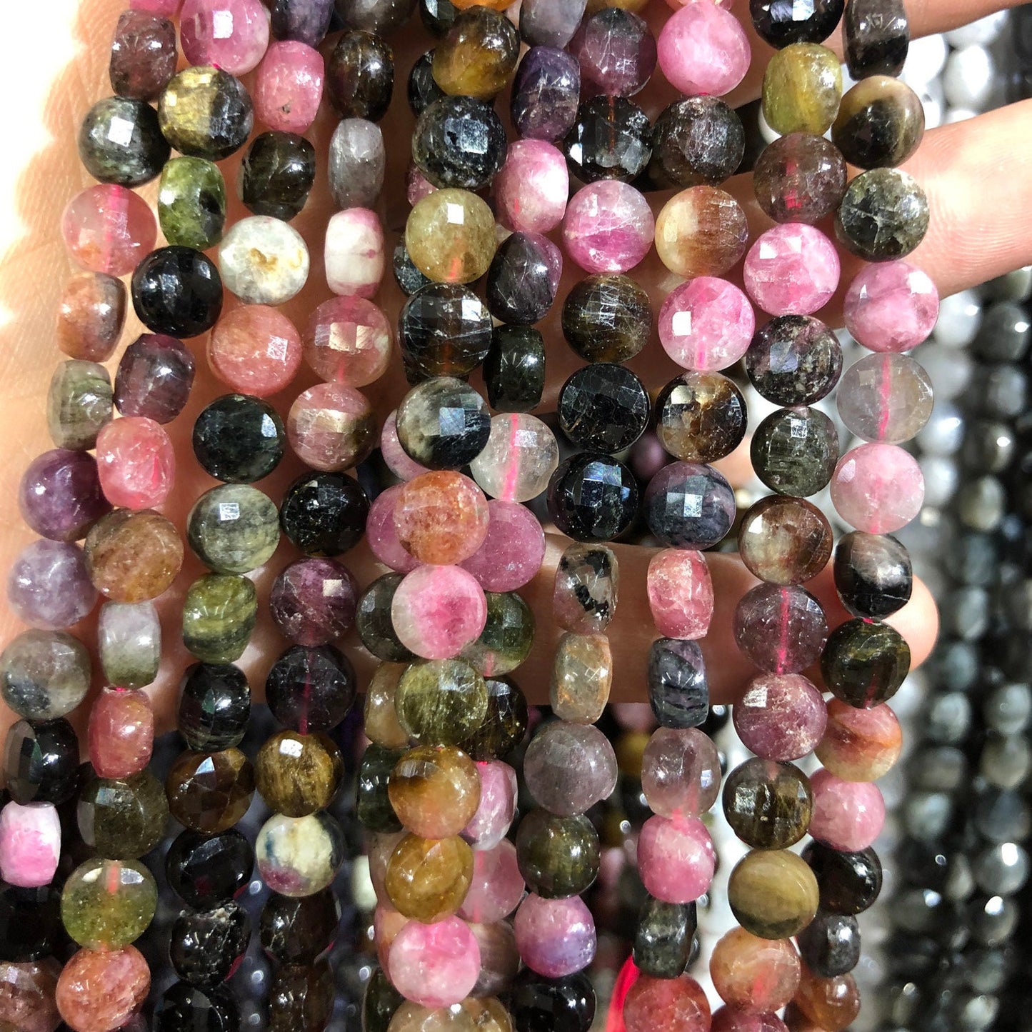 Rainbow Tourmaline Coin Faceted Beads Natural Gemstone Beads 8mm 15''