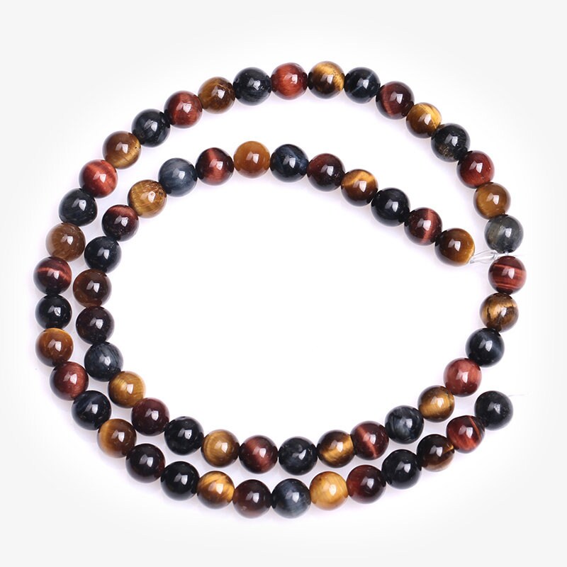 Perles en œil de tigre 3 couleurs, pierres précieuses naturelles, 6 mm, 8 mm, 10 mm, 12 mm, 14 mm, 38 cm