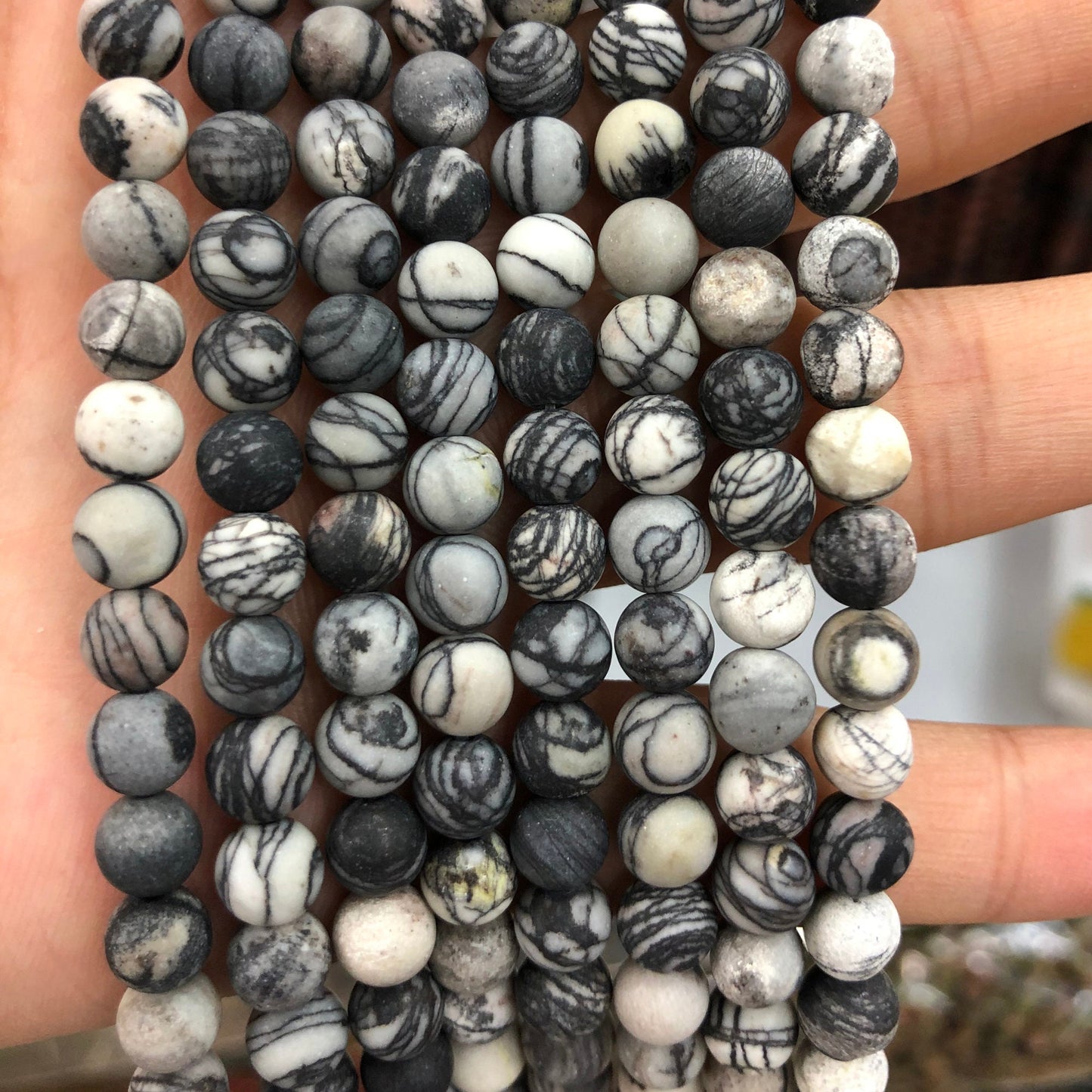 Black Silk Jasper Matte Beads 4mm 6mm 8mm 10mm 15''