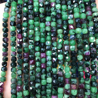 Ruby Zoisite Cube Faceted Beads 4mm 15''