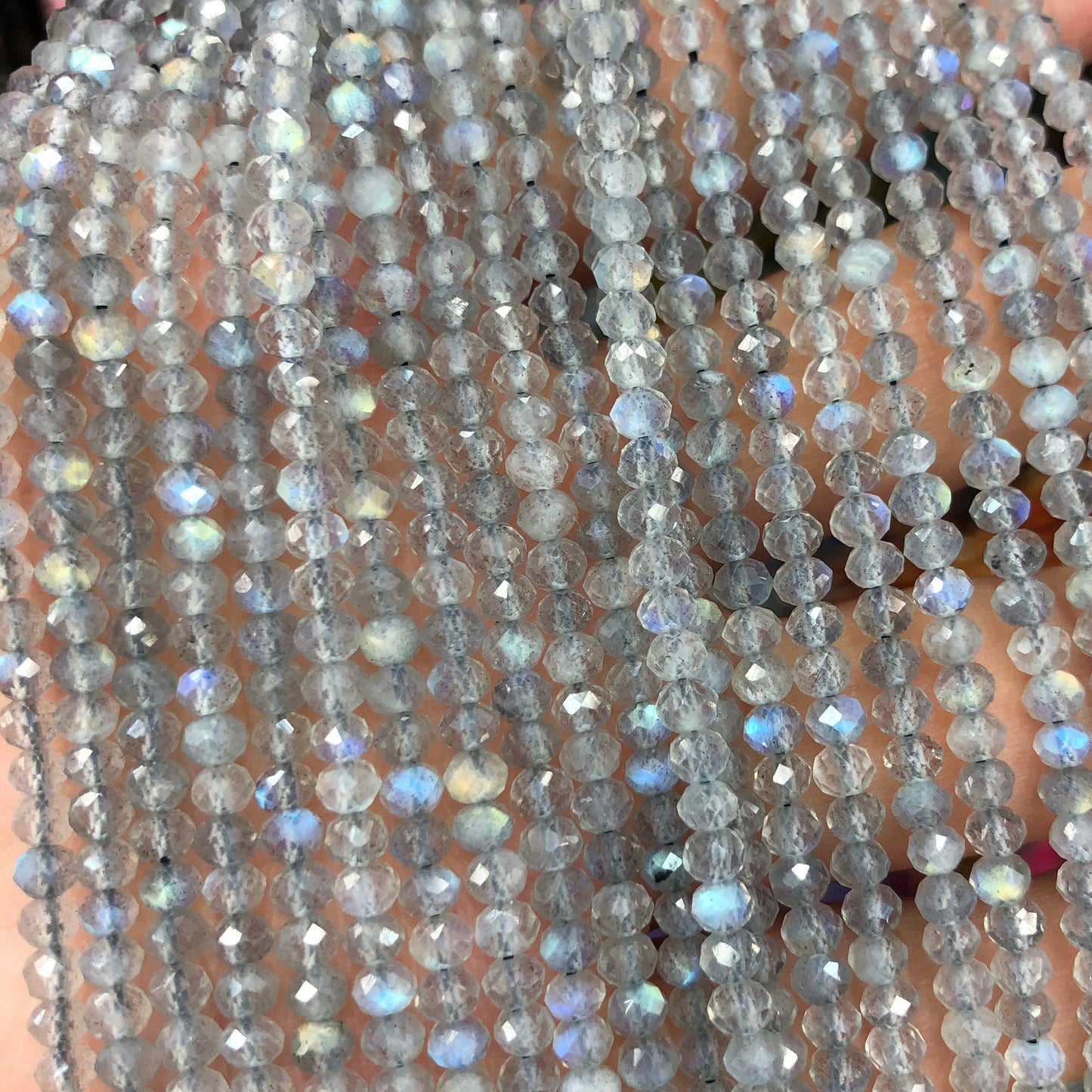 Genuine Labradorite Faceted Rondelle Beads 3x4mm 15''