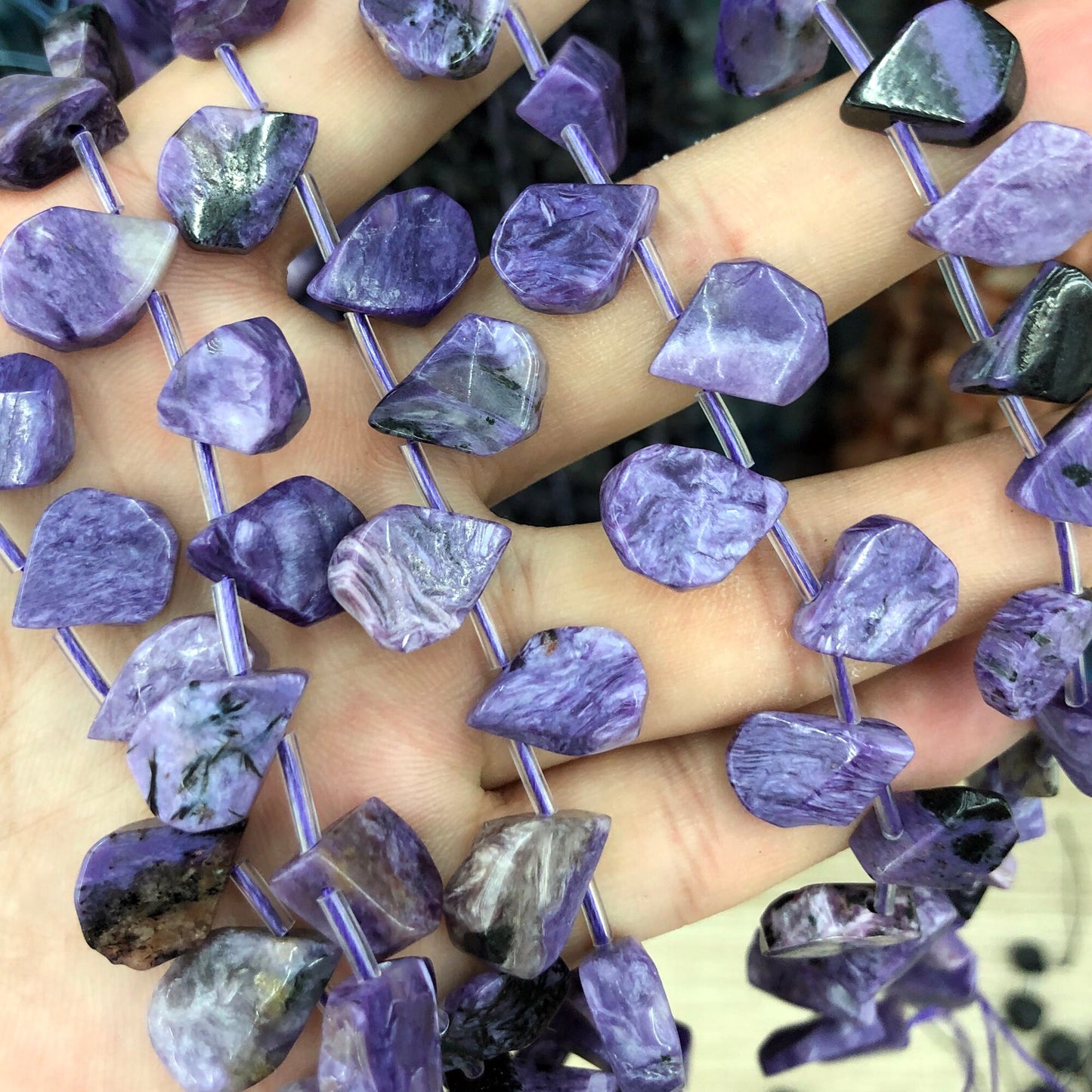 Genuine Charoite Teardrop Beads 12-15mm 24pcs
