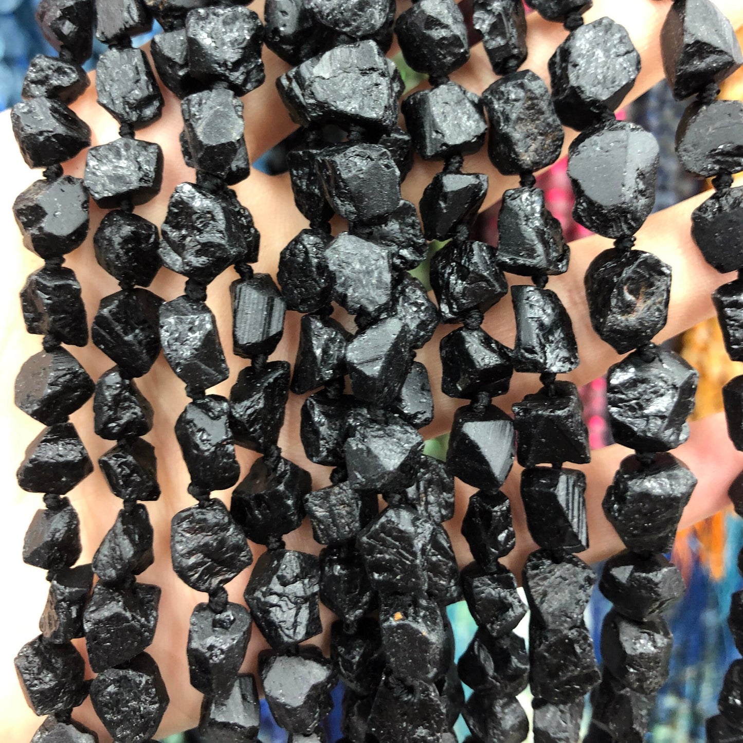 Raw Black Tourmaline Nugget Beads Natural Gemstone Beads 6-8mm 15''