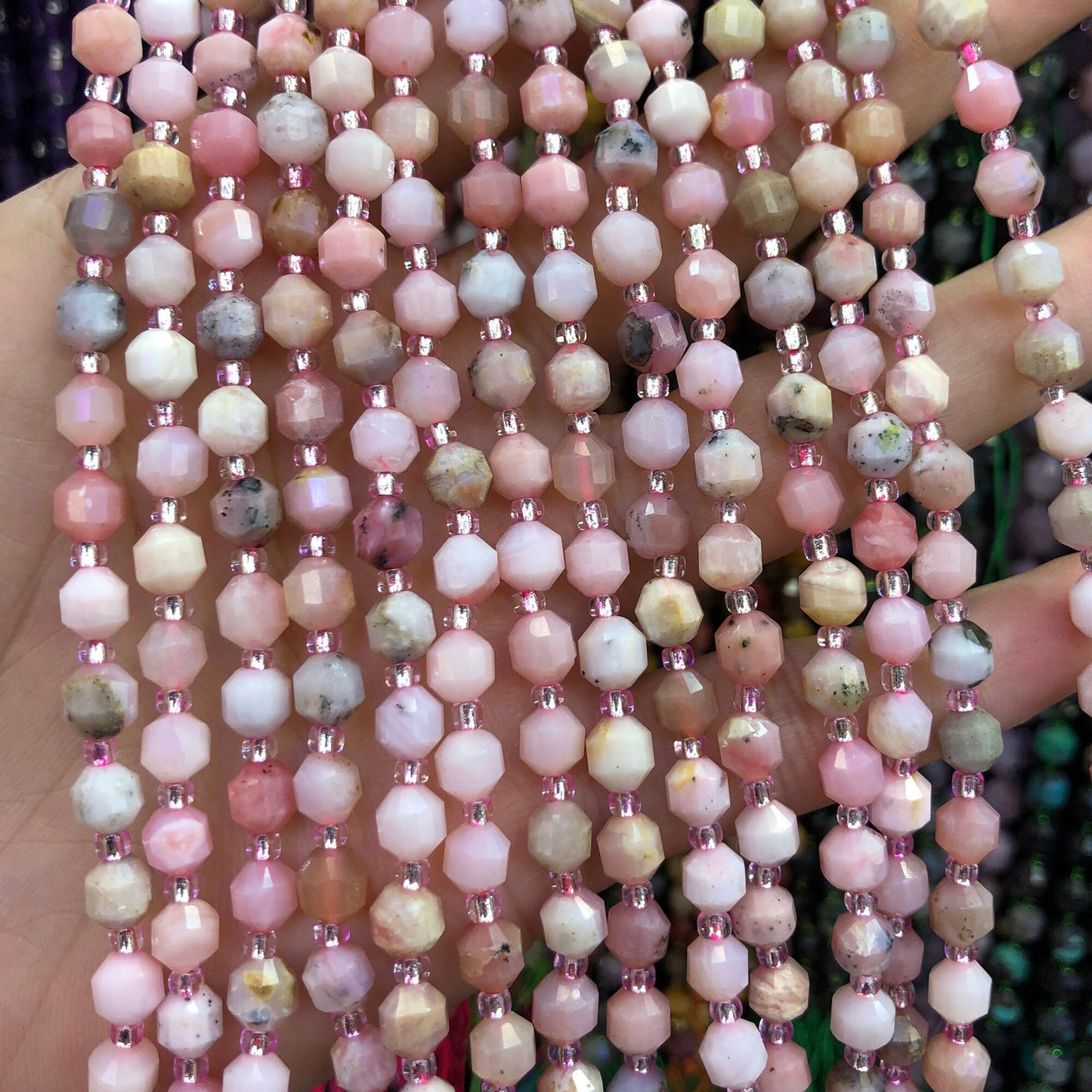 Pink Opal Tube Faceted Beads Natural Gemstone Beads 6mm 8mm 10mm 15''