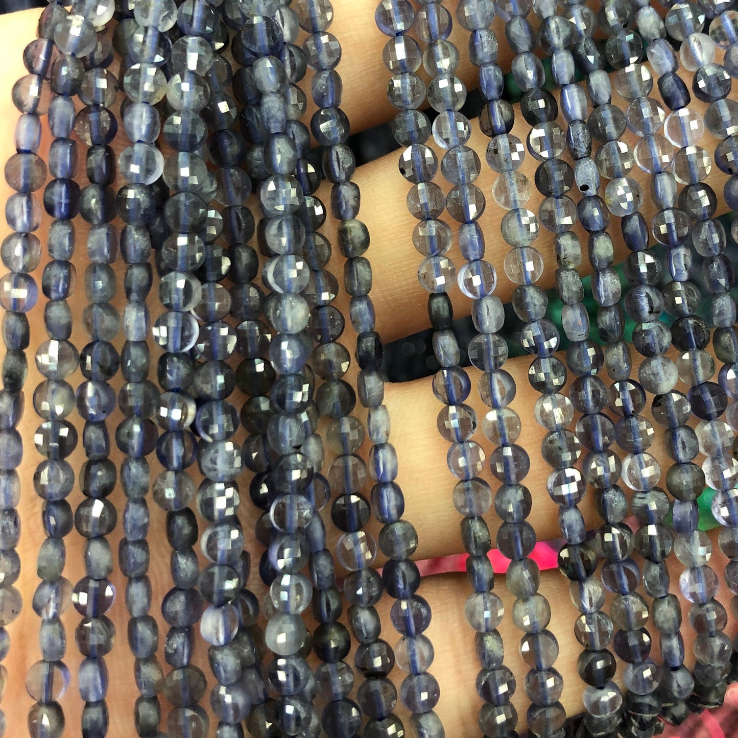 Genuine Iolite Coin Faceted Beads 4mm 15''