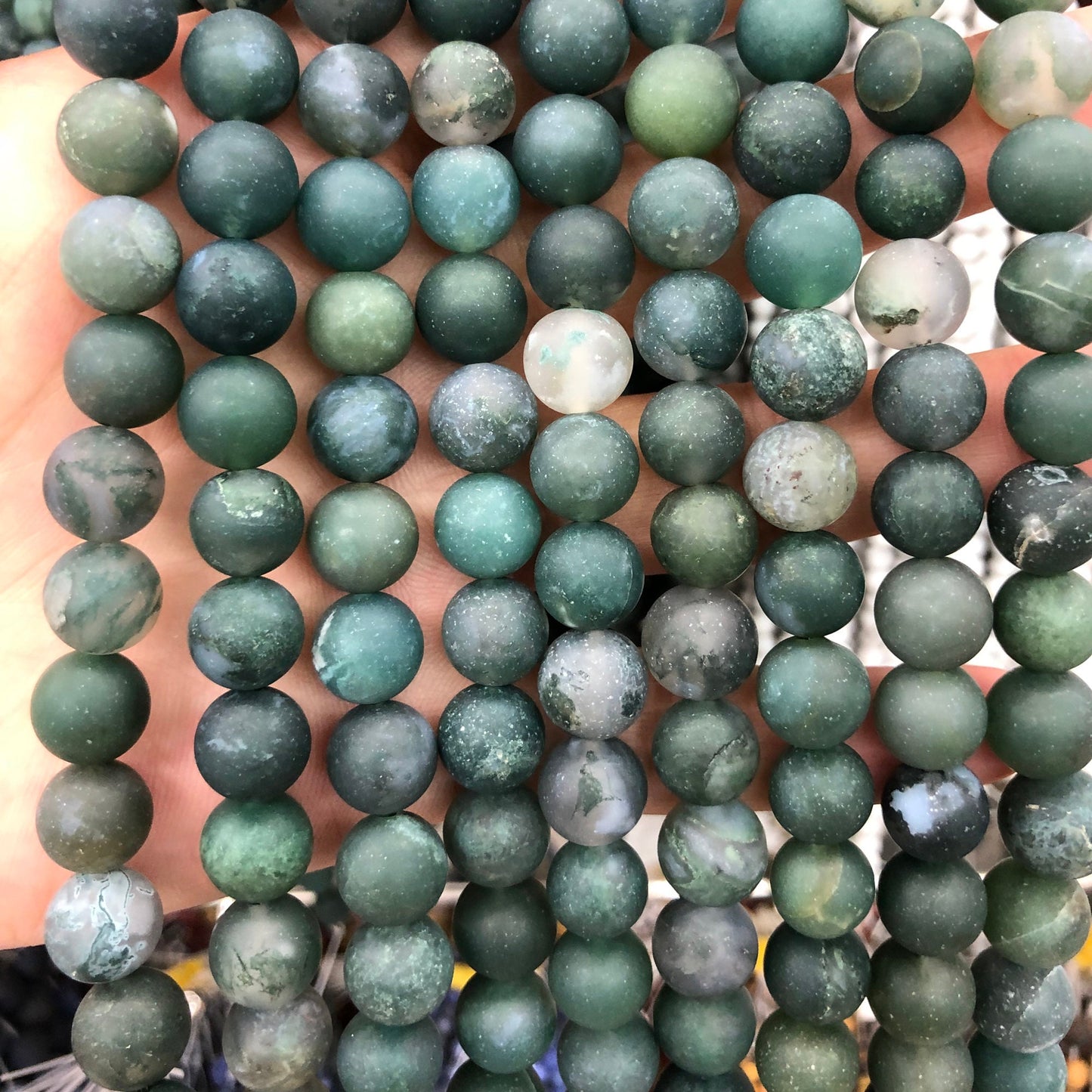 Moss Agat Mat, Naturlig Ædelsten, Rund Grøn Sten 4mm 6mm 8mm 10mm 12mm 15''