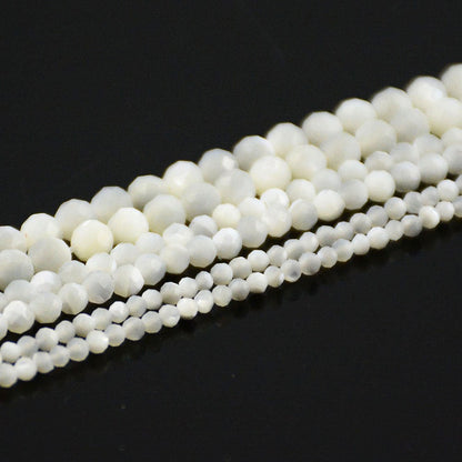 White Shell Faceted Bead 2mm 3mm 4mm 15''