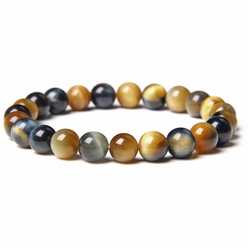 Yellow Blue Tiger Eye Stone Bracelet 8''