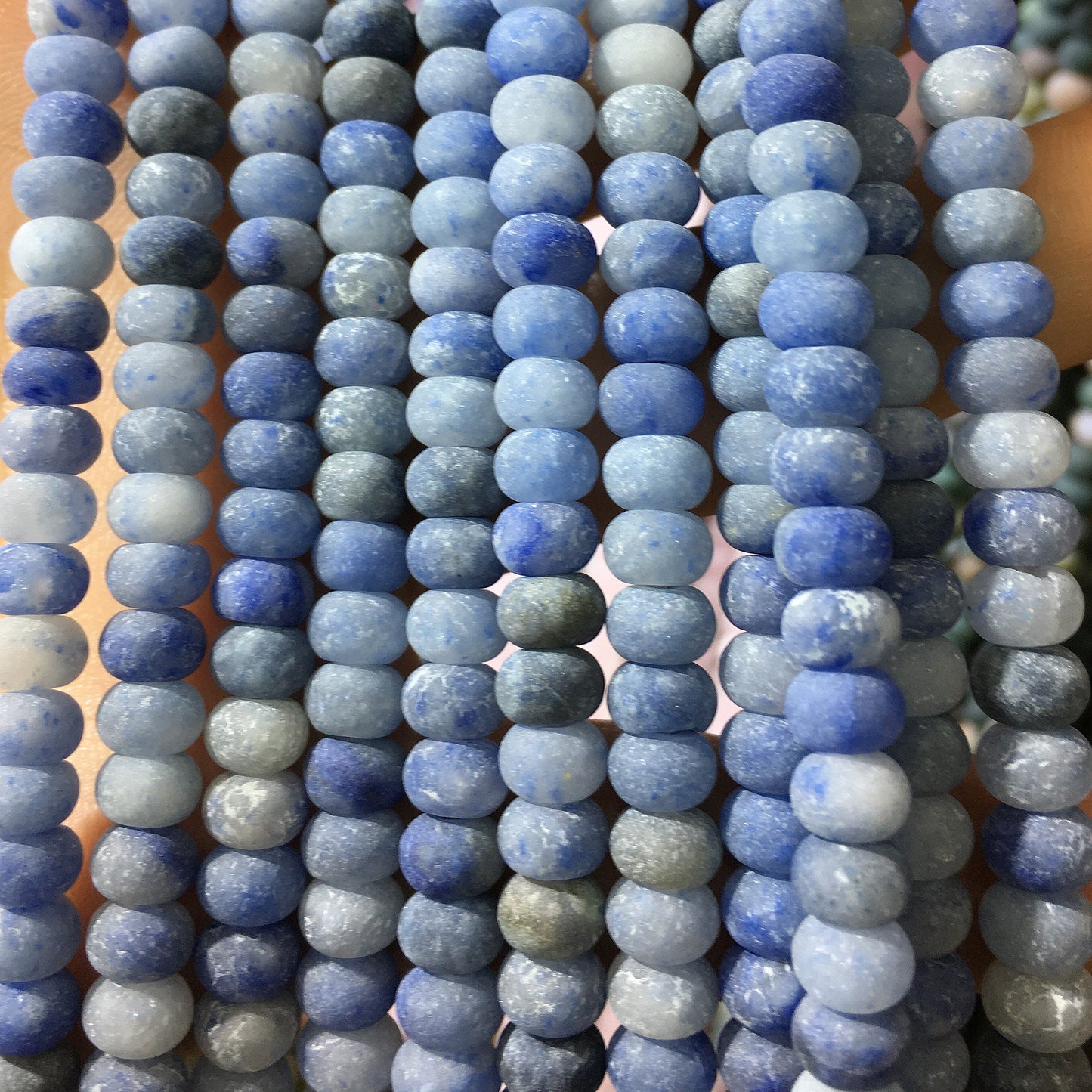 Blå Aventurin mat, Naturlig Ædelsten, Rondellesten 4x6mm 5x8mm 15''