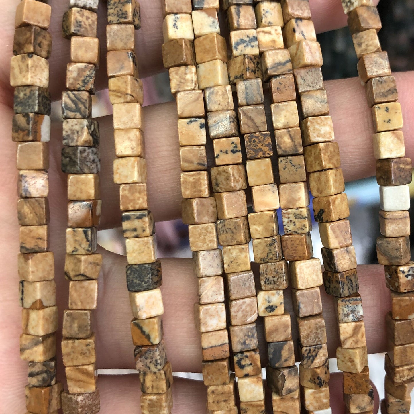 Picture Jasper Cube Beads 4mm 15''