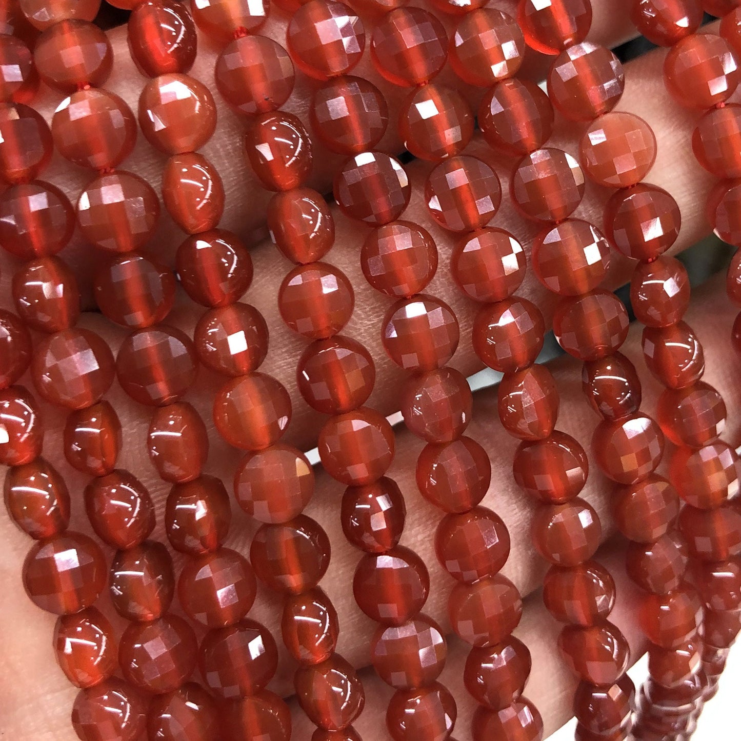 Carnelian Faceted , Natural Gemstone , Coin Round Stone  6mm 8mm 10mm