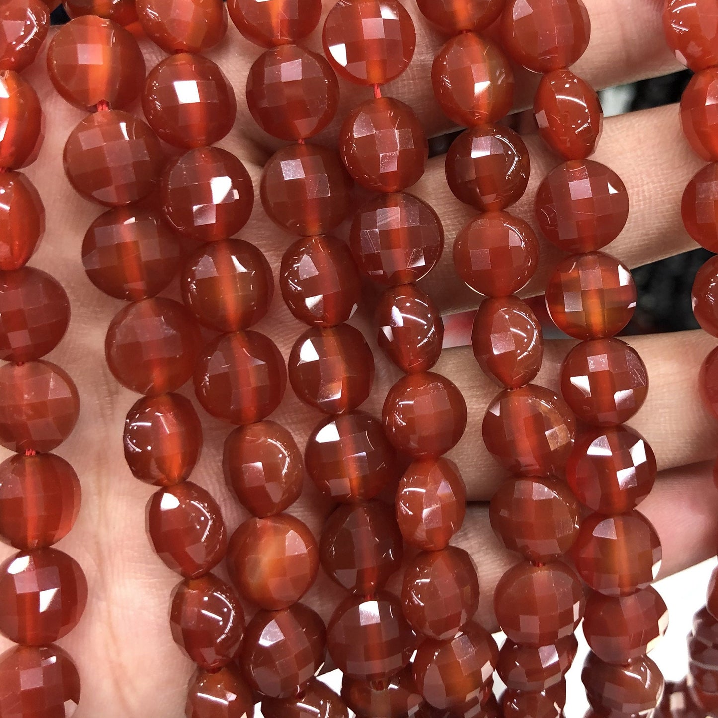 Carnelian Faceted , Natural Gemstone , Coin Round Stone 6mm 8mm 10mm