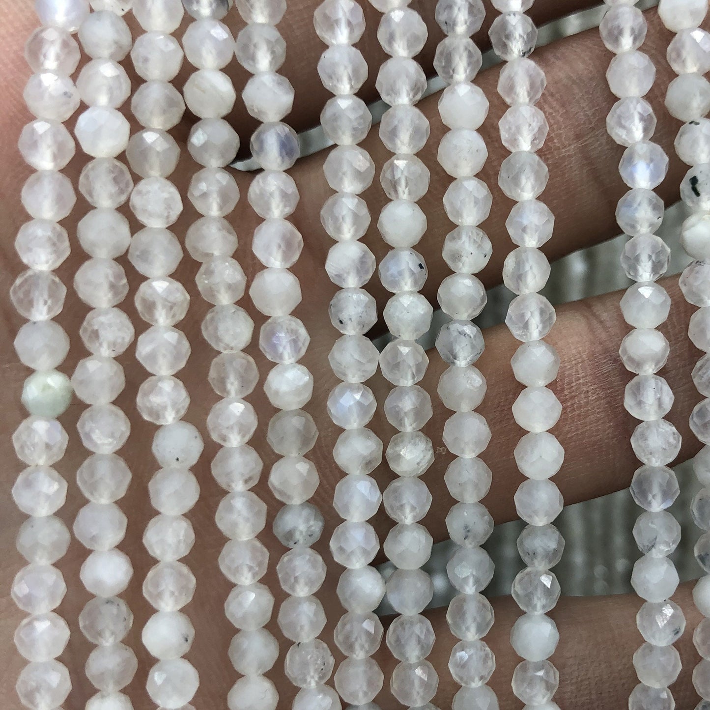 White Moonstone Faceted Beads 3mm 4mm 15''