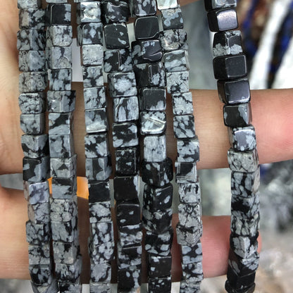Snowflake Obsidian Cube Beads 4mm 15''