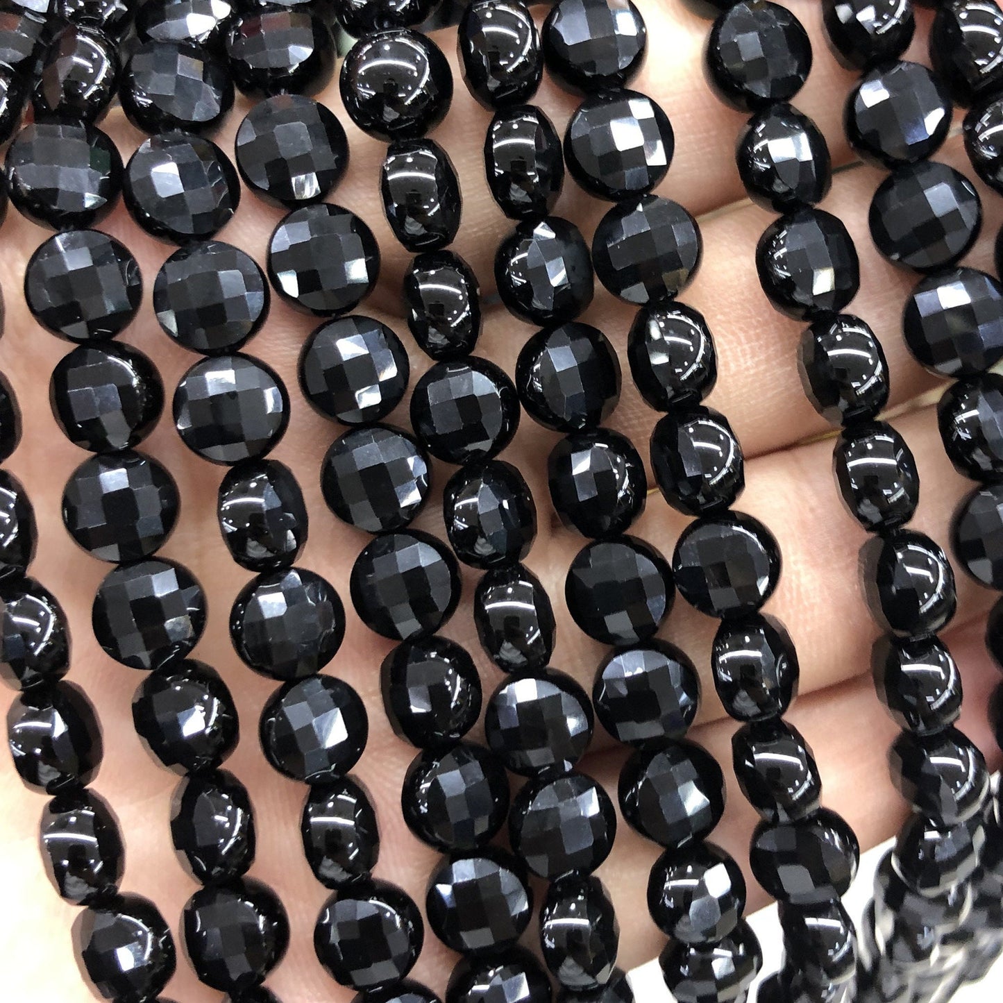 Onyx Coin Faceted Beads Natural Gemstone Beads 6mm 8mm 10mm