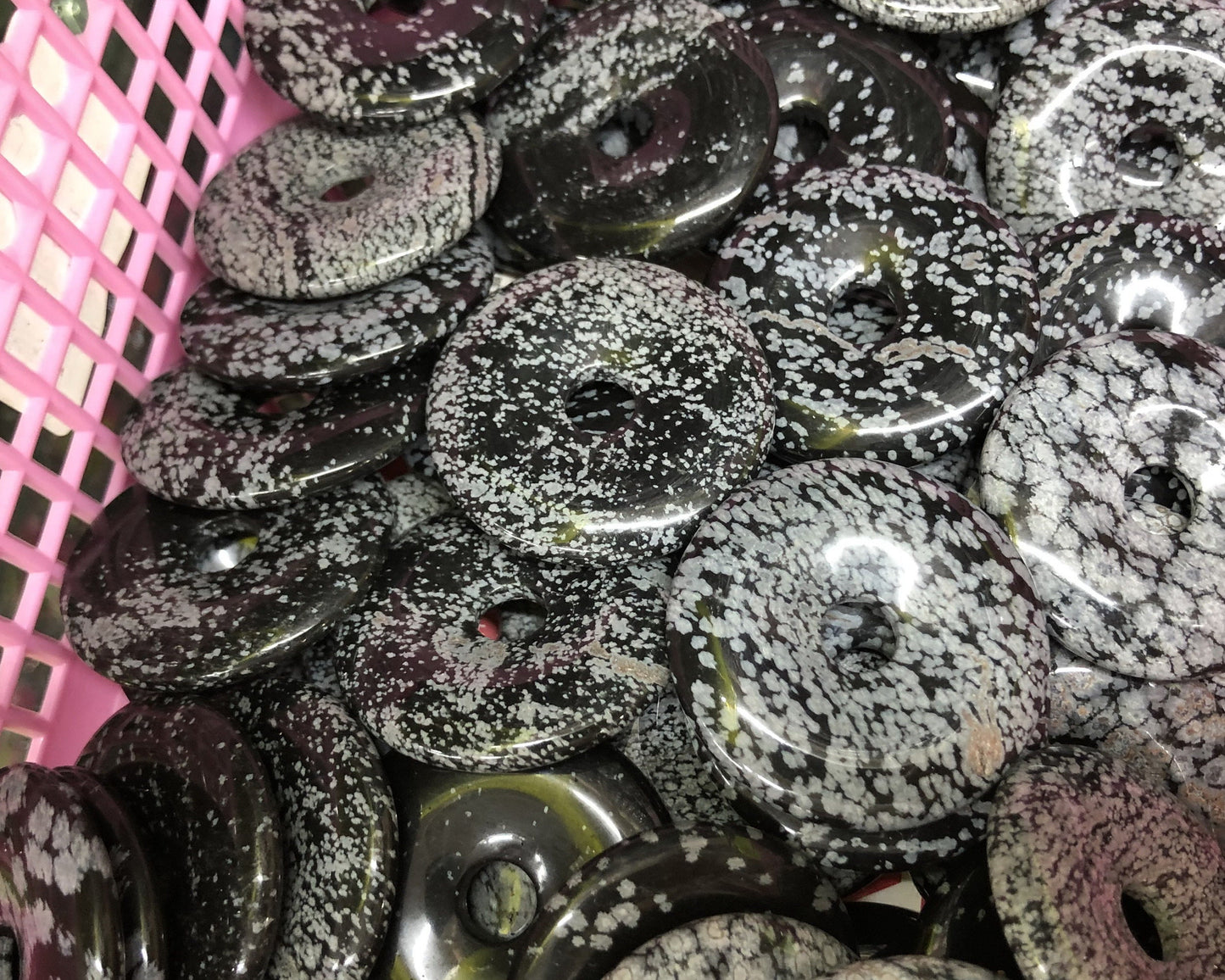 Snowflake Obsidian Donut Pendant 30mm 40mm 50mm 1pc