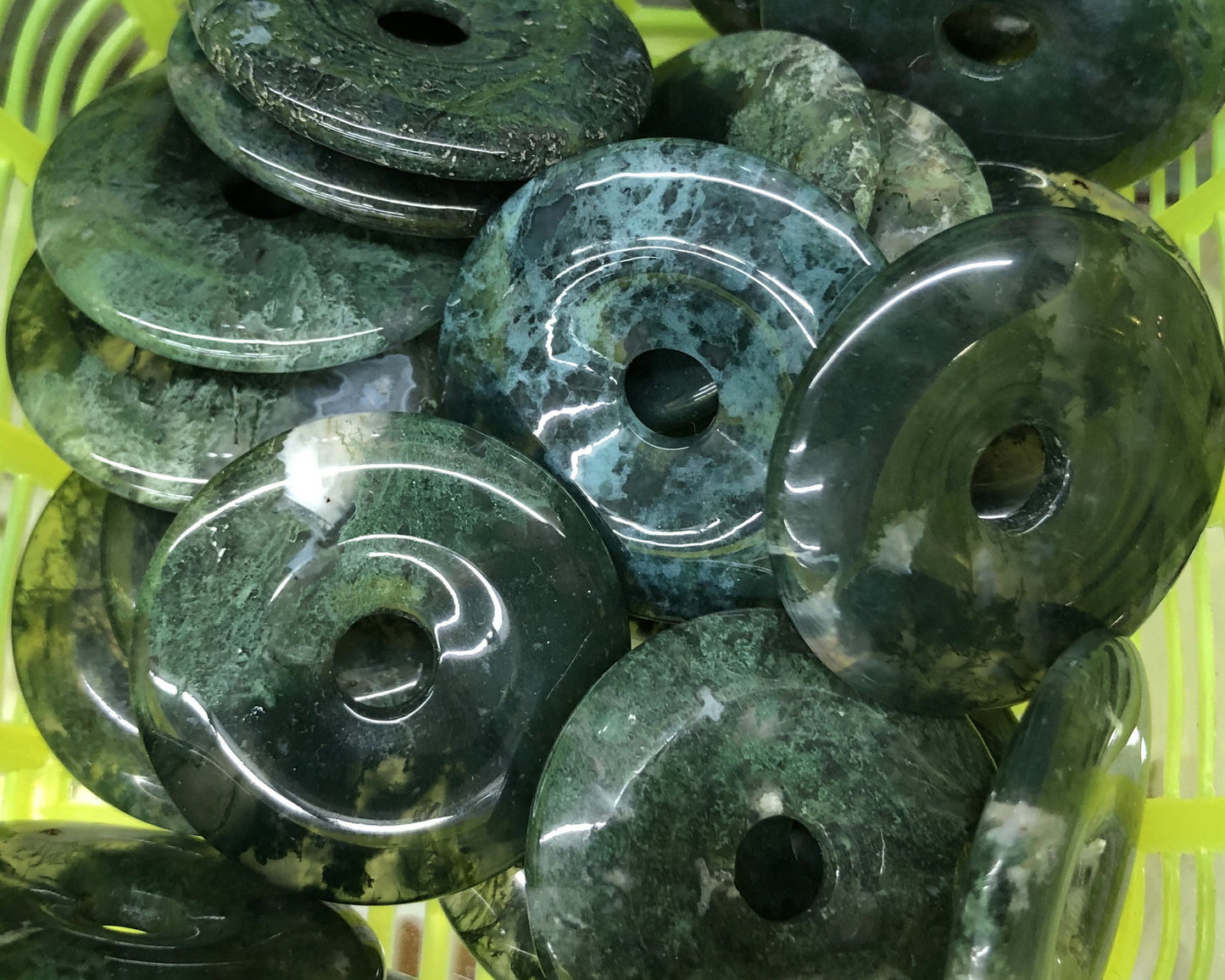 Moss Agat Donut Pendant, Naturlig Ædelsten, Sten til Smykkefremstilling 30mm 40mm 50mm 1stk