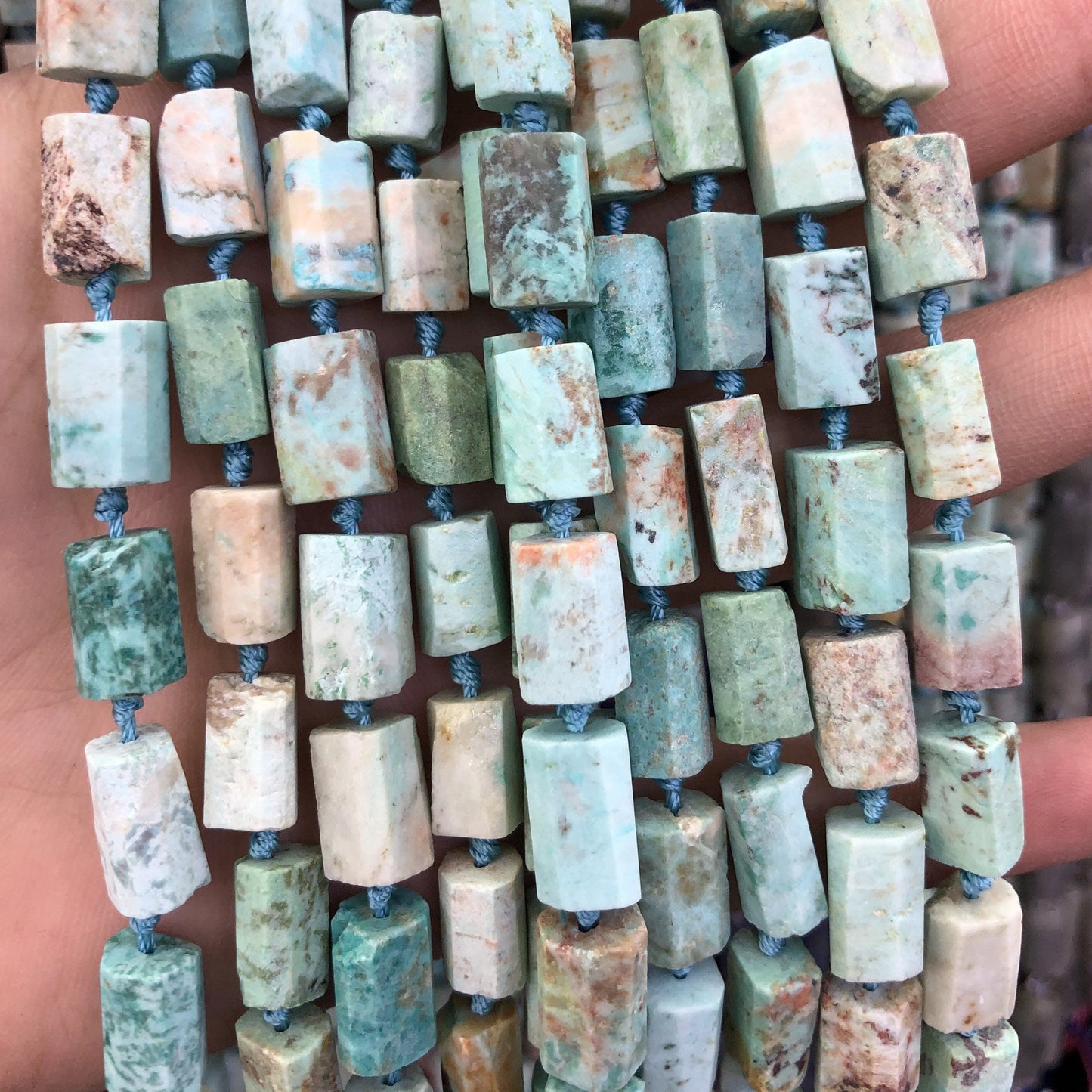 Peruvian Turquoise Tube Beads Matte Stone 8-12mm 15''