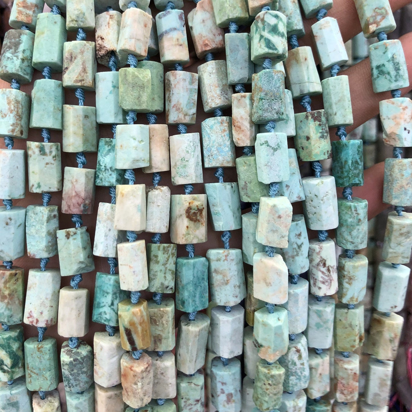 Peruvian Turquoise Tube Beads Matte Stone 8-12mm 15''