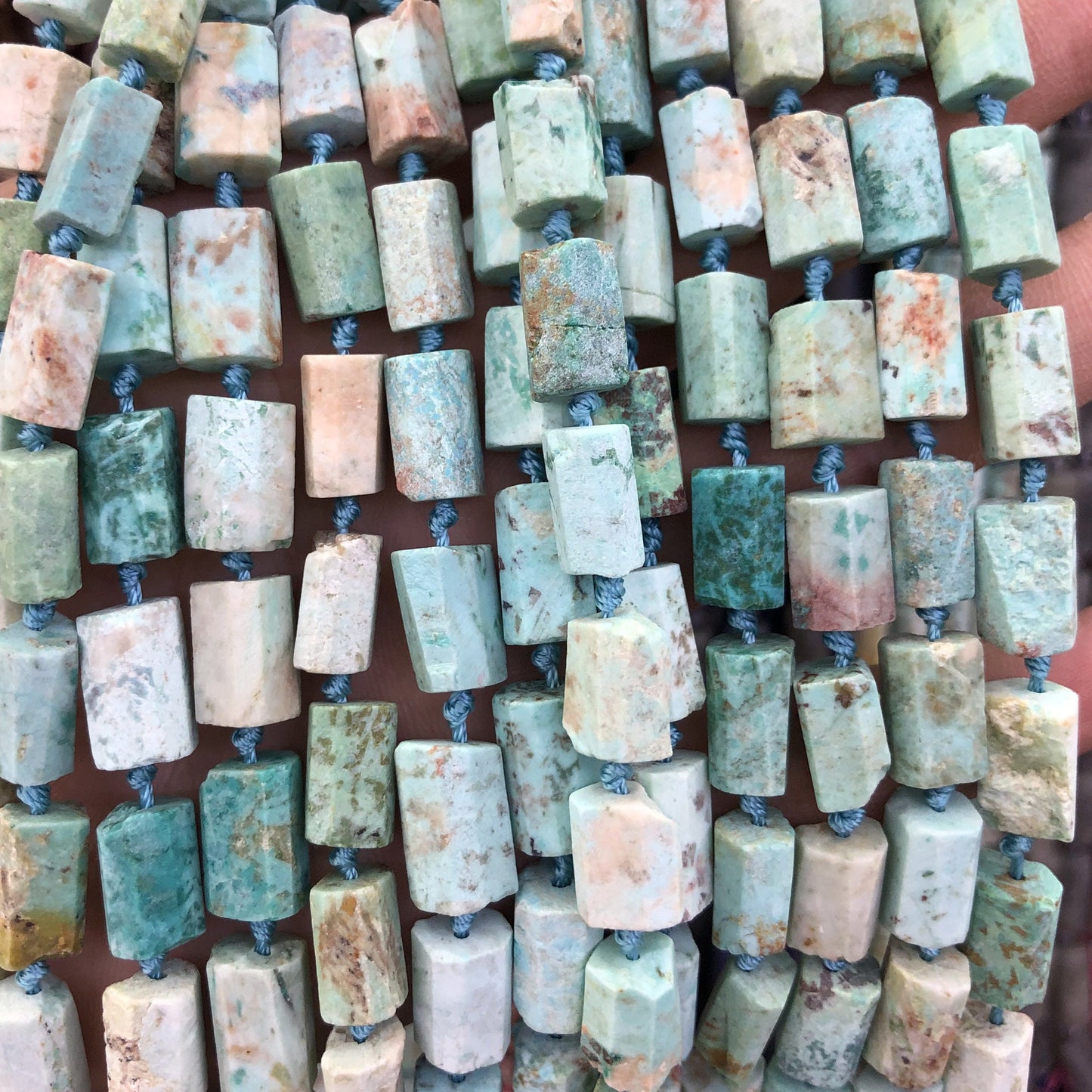 Peruvian Turquoise Tube Beads Matte Stone 8-12mm 15''