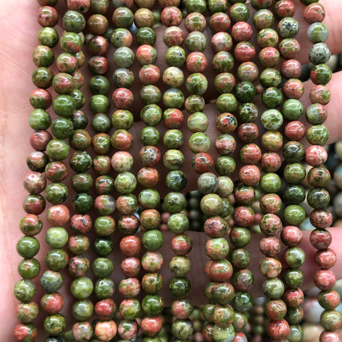 Perles d'unakite naturelles 4 mm 6 mm 8 mm 10 mm 12 mm 15''