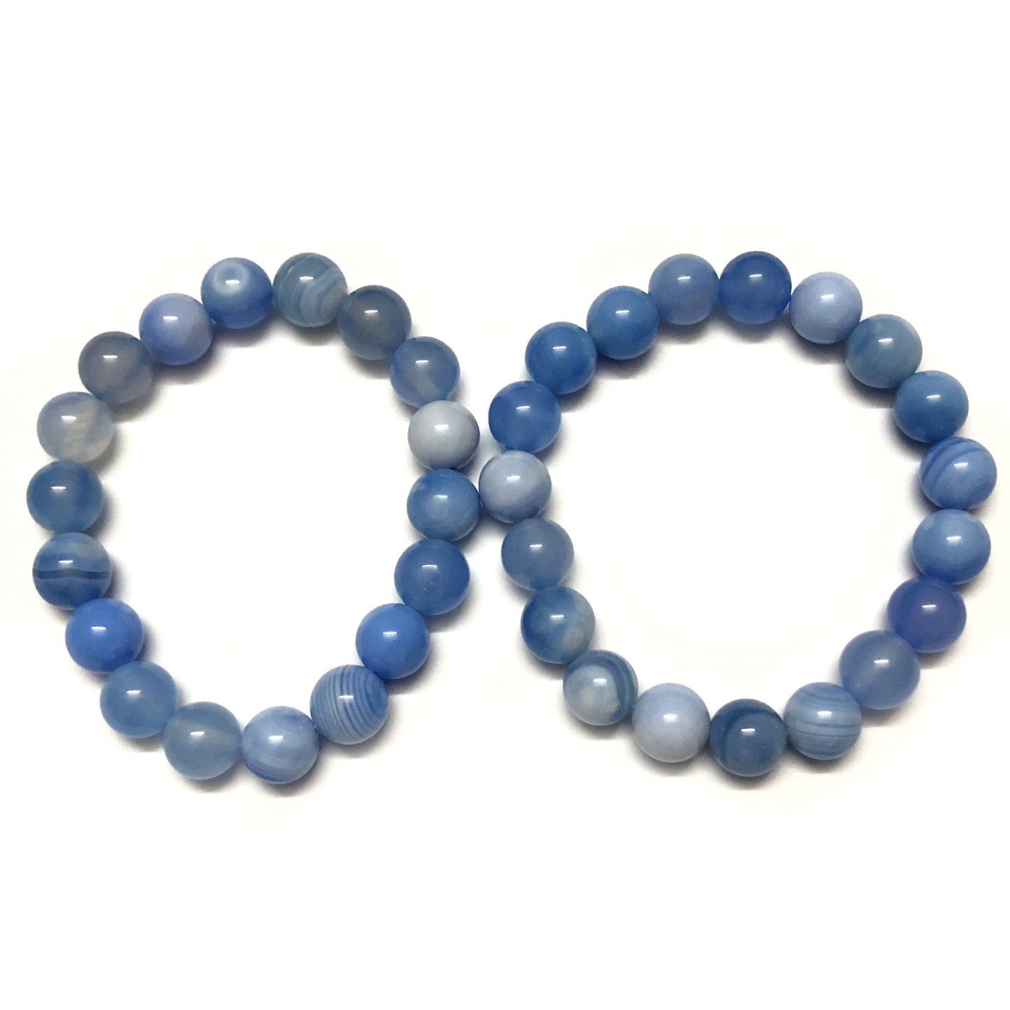 Bracelet de perles en pierre d'agate rayée bleue 8''