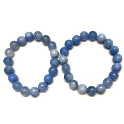 Blue Striped Agate Stone Beads Bracelet 8''